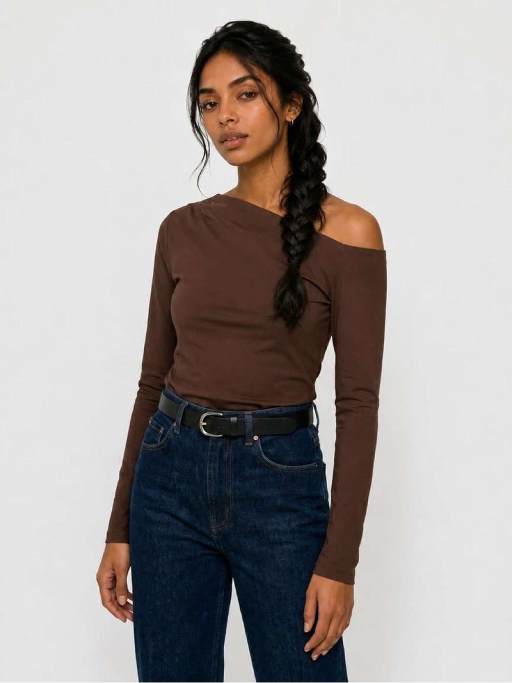 JCrew Women’s One-Shoulder Long Sleeve Top - Brown